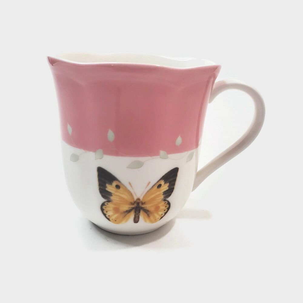 Lenox Butterfly Meadow Pink Band Porcelain Coffee Tea Cup Mug